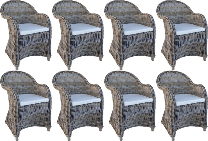 Decomeubel - Rotan Stoel Kubu Grey met wit Kussen - set van 8 stoelen