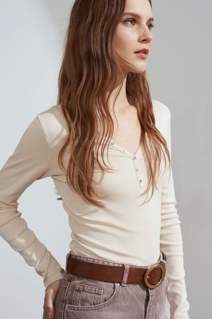 Slim Fit Katoenen Lange Mouwen Knopen Blouse