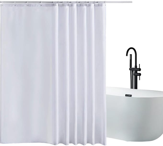 MODFU Douchegordijn – 200x240 cm – Waterafstotend & snel drogend – Met ringen – Stijlvol wit badkamer gordijn – Wasbaar – Polyester – Wit