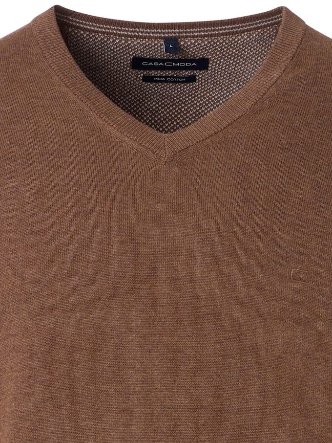 Casa Moda Heren Trui Met V-Hals Pima-Katoen 004430-679 Beige - M