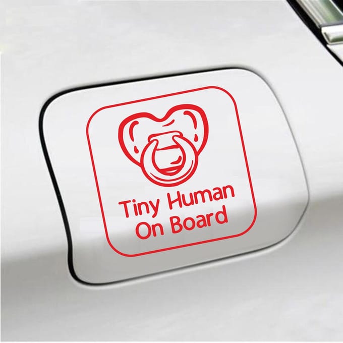 Bumpersticker - Tiny Human On Board - 14 X 14 - Rood