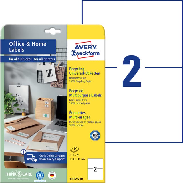 Avery Etiketten Zweckform 210 X 148 Mm Kringlooppapier 200 Stuks