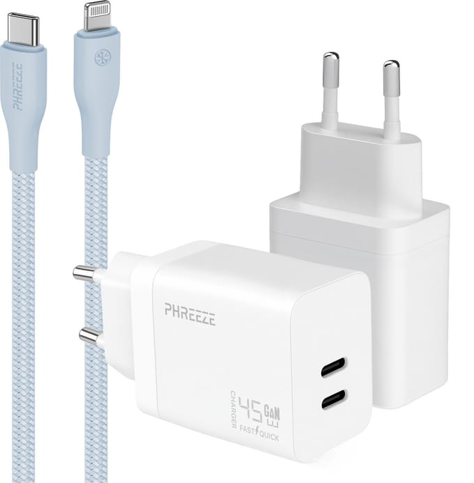 Phreeze usb C adapter geschikt voor iPhone en iPad met Lightning kabel blauw - Snellader met kabel