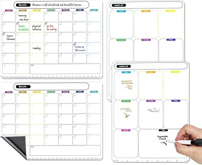 Famanu - Weekplanner set magnetisch 4 stuks – Afwasbaar – Routine planner voor koelkast/kantoor/keuken