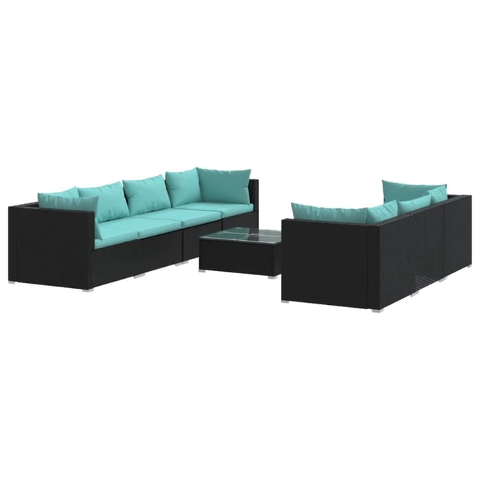 vidaXL - 8-delige - Loungeset - met - kussens - poly - rattan - zwart