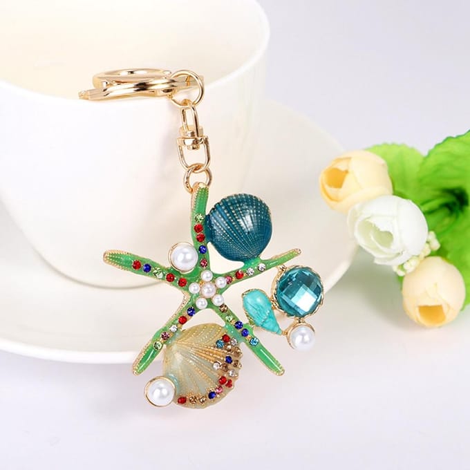 SeashelL shaped Pendant Keychain Resin Key Ring Bag Hanging Ornament (Green) beige