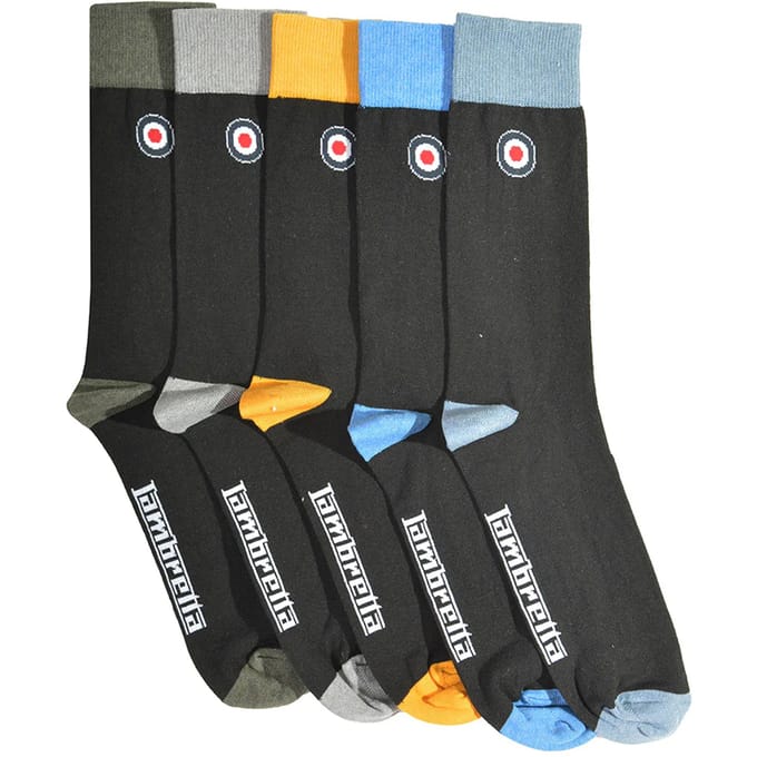 Lambretta Contrasterende herensokken (set van 5) (Zwart/Multikleurig)