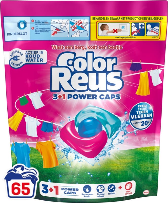 Color Reus 3+1 Power Caps - Wascapsules - Gekleurde Was - 65 Wasbeurten - Grootverpakking