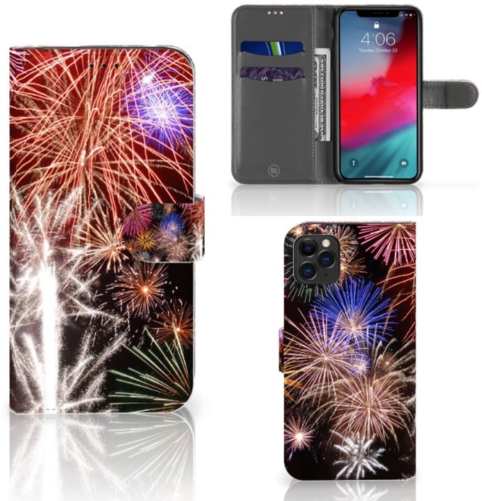 Apple iPhone 11 Pro Max Wallet Case met Pasjes Vuurwerk
