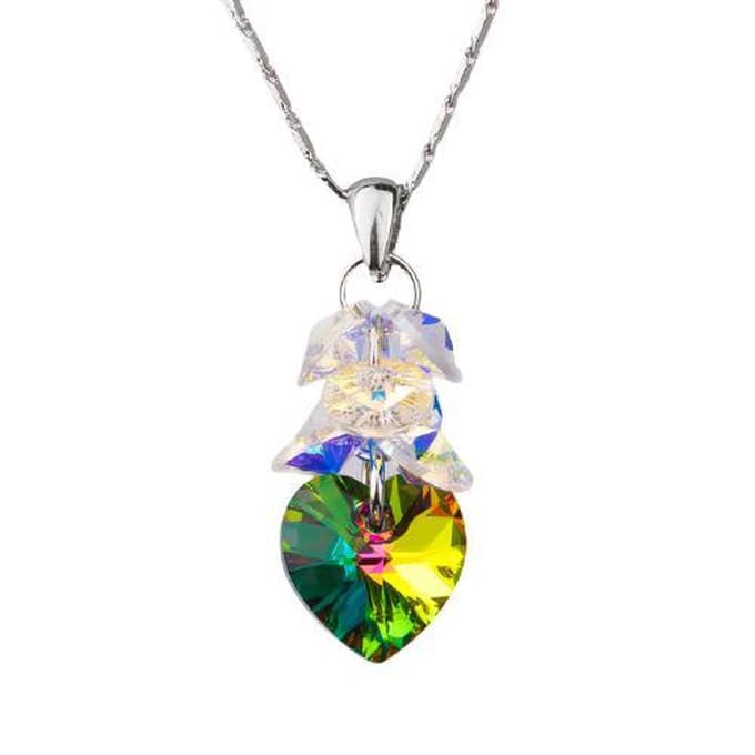 Zilver Ketting 925 Sterling Groen Hartje met Kristal - Lengte 45cm