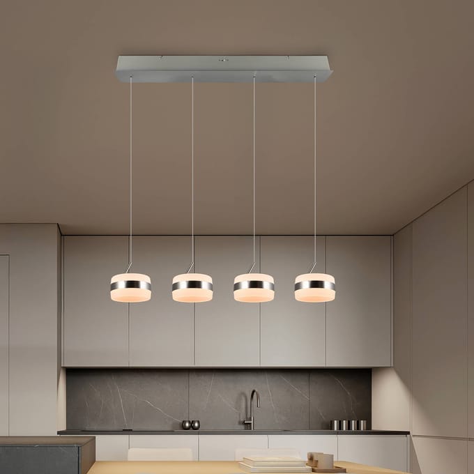 Trio Lighting LED hanglamp Dios, nikkelkleurig, lengte 85 cm, CCT, 4-lamps.