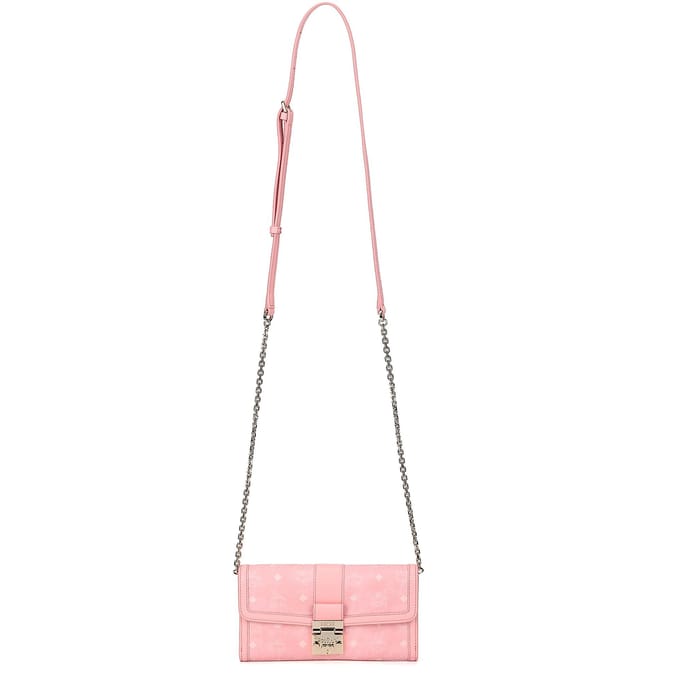 MCM Monogram Logo Lock Chain Shoulder Strap Coated Canvas Large Shoulder Bag Women Shoulder Bag Cherry-Blossom-Pink MYLDSXT01QZ001 Basic Set (Bag+Dust Bag) white