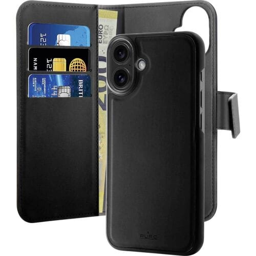 Puro Wallet Detachable Serie - Leren Telefoonhoesje - iPhone 16 - MagSafe - Zwart
