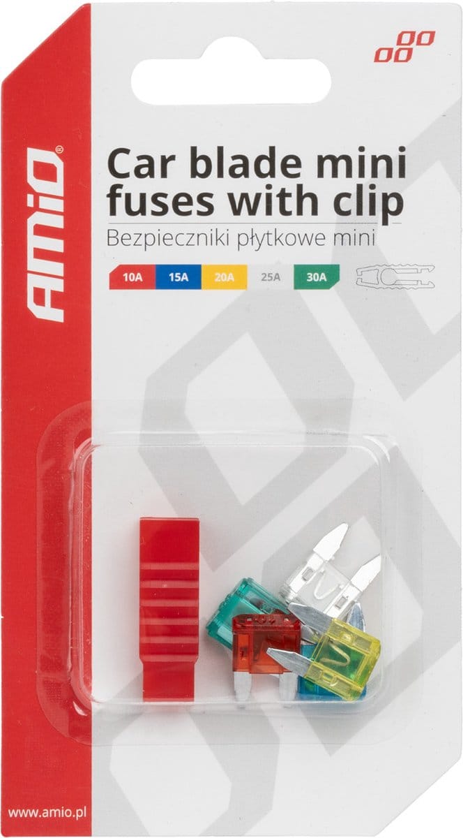 AMiO Mini Auto Zekeringen Blade Fuses Set 10A/15A/20A/25A/30A met Clip