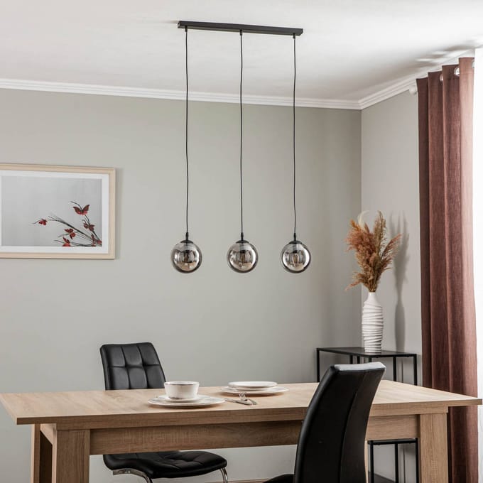 EMIBIG LIGHTING Hanglamp Glassy, 3-lamps, recht, zwart, grafiet, glas