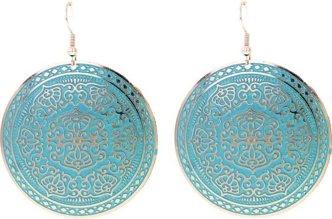 Behave - Oorbelhangers dames - Blauw rond vintage design - 6,3 cm
