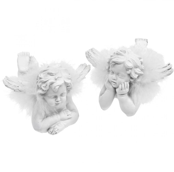Engel liggend, kerstversiering, engelendecoratie met veren, Advent wit