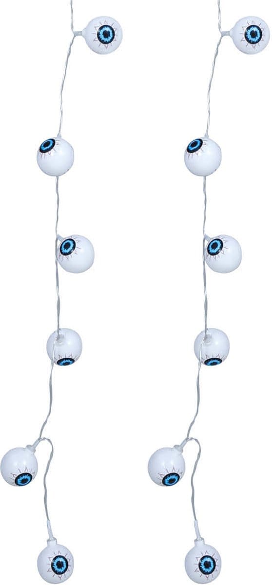 Halloween LED lampjes - 2x - oogbal/ogen - op batterijen - 130 cm - griezel uitstraling