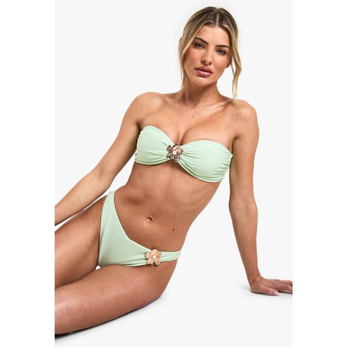 boohoo Dames Pearl Flower Bikini Onderstukken | Mint | Maat: 8