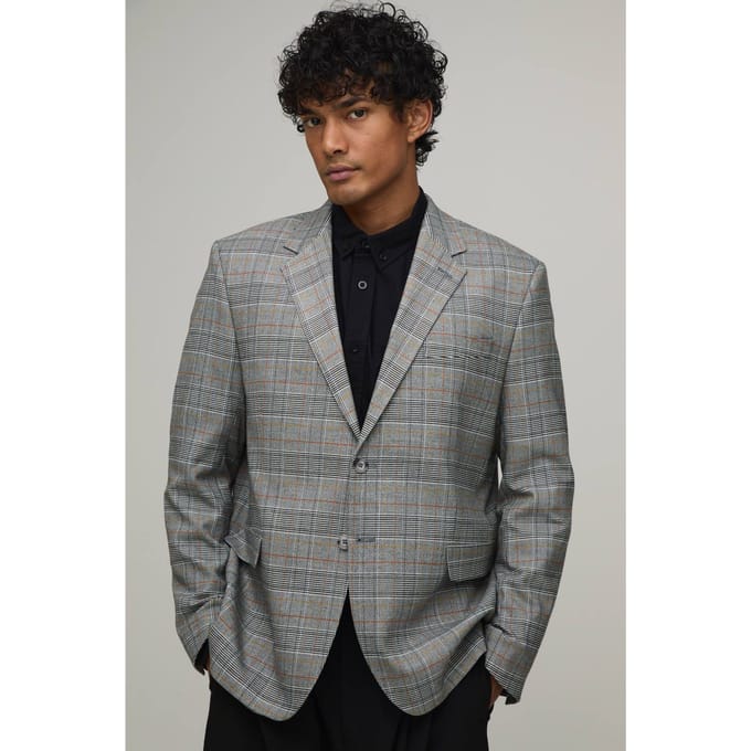 Checked Oversized Slouchy Suit Jacket | Chocolate | Size 62
