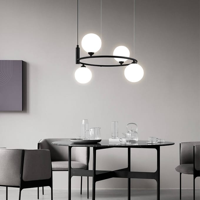 Maytoni hanglamp Ring, zwart/wit 4-lamps glas 44 x 39 cm