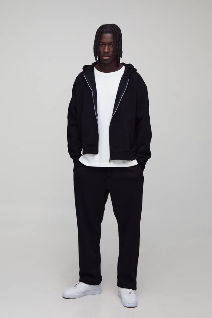 Basic oversized boxy hoodie met ritssluiting | Black | Size Medium