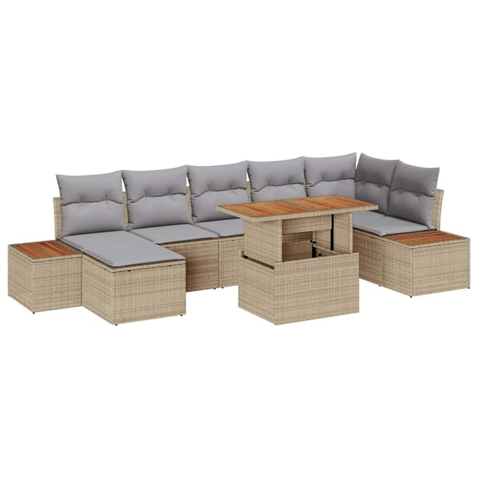 vidaXL Tuin Eettafel Set met kussen 8 pcs Beige en Grijs