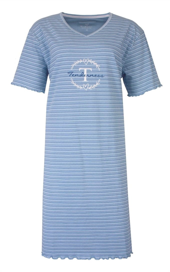 Tenderness Dames Nachthemd - Gestreept - V-hals - Licht Blauw - Maat M