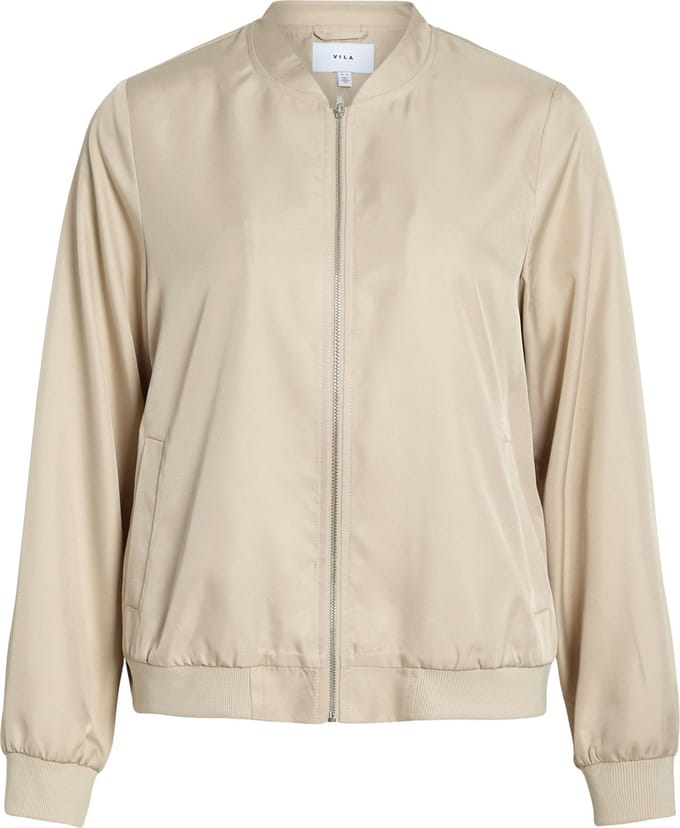Vila beige dames jas   Ronde hals   Regular fit   Steekzakken   Ritssluiting   Duurzaam   Lange mouw Beige 42