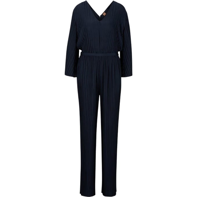 Boss Dames Geplooide Regular Blouson Mouw Jumpsuit (Blauw)