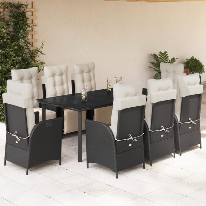 vidaXL - 9-delige - Tuinset - poly - rattan - zwart
