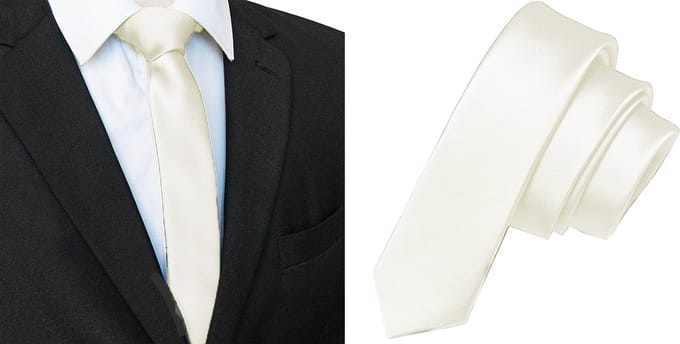 Sorprese Stropdas - Ivoor - Effen - Smal - 5 cm - Stropdassen voor heren - Bruiloft - Cadeau