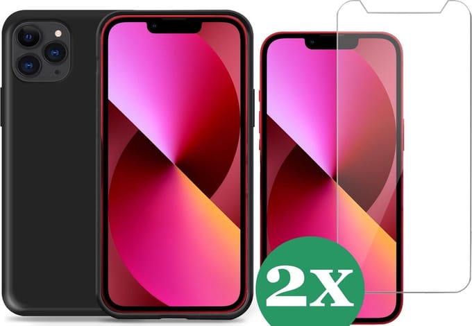 Hoesje geschikt voor iPhone 12 Pro Max siliconen zwart case - 2x Screen Protector