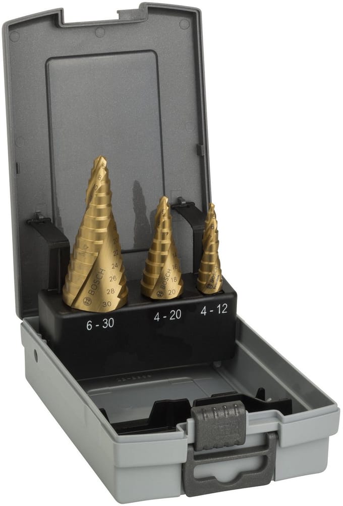 Bosch stappenboor HSS-TiN set, 3 st. 4-12 / 4-20 / 6-30 - 2608587...