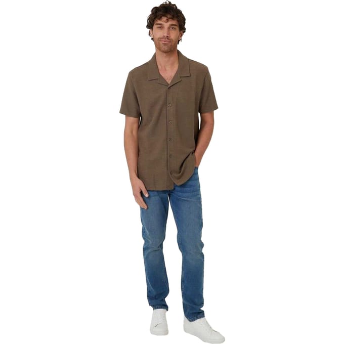 Threadbare Herenoverhemd met korte mouwen en een relaxte pasvorm van Antti (Khaki)