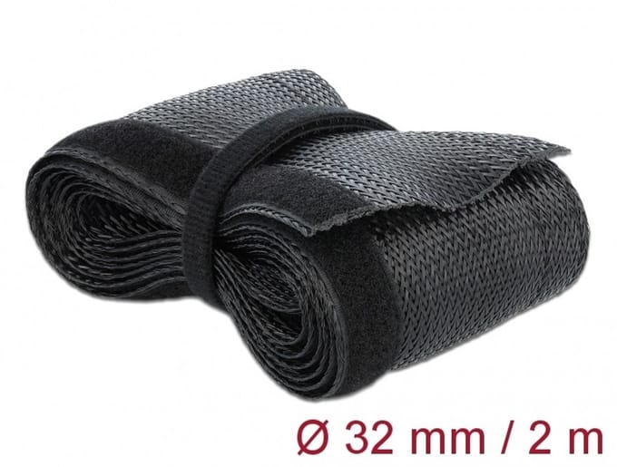 Delock Braided Sleeving with Hook-and-Loop Fastener 2 m x 32 mm black
