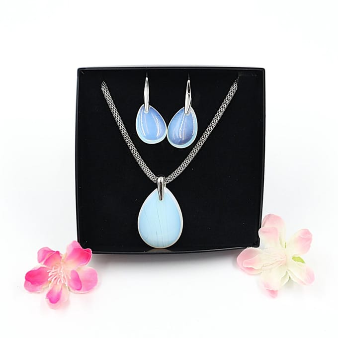 Gemstone set ketting en oorbellen Opaal glas (Opaliet)