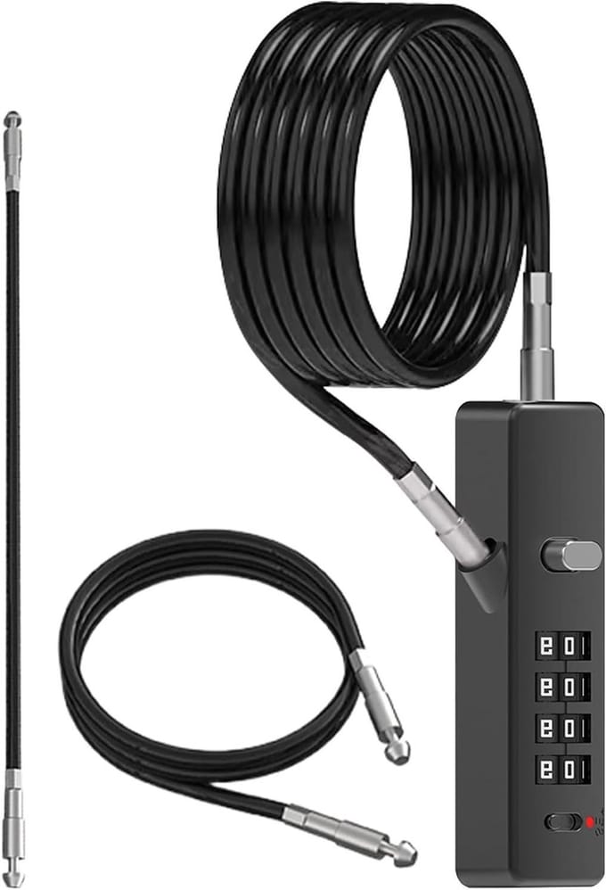 Kabelslot Zwaar - Combinatieslot - Veilige Opslag - 4-cijferige Code - 20 cm - Zwart