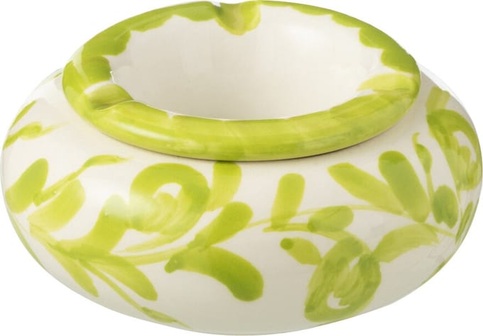 J-Line asbak Granada - keramiek - wit/groen - small