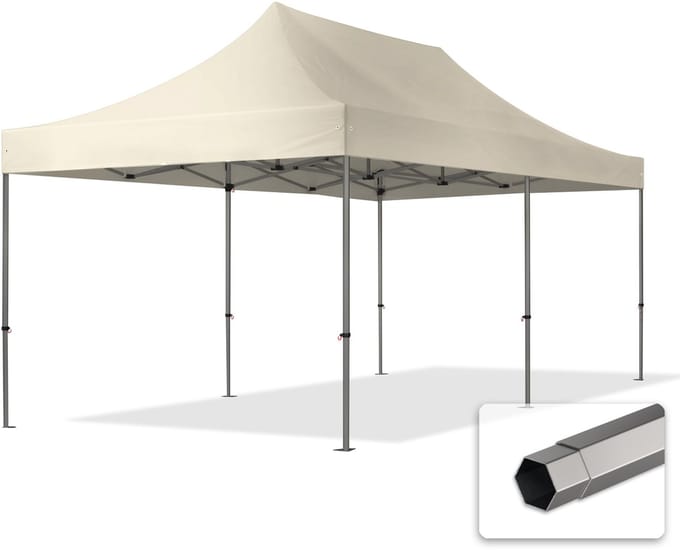 3x6 m Easy Up partytent Vouwpaviljoen, PREMIUM staal 40mm, crème