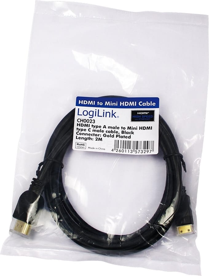 HDMI kabel 2 meter HDMI Type A (Standaard) HDMI Type C (Mini) Zwart