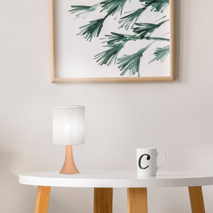 COREP Tafellamp Arto, lichtbruin/wit, hoogte 32 cm, metaal/linnen