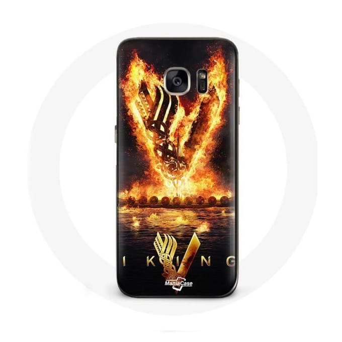 Coque - Vikings - Samsung Galaxy S7 - Logo V Epée de Feu - Noir - Protection Rigide noir
