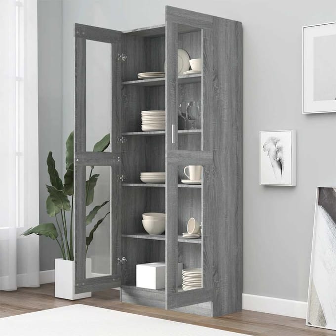 vidaXL - Vitrinekast - 82,5x30,5x185 - cm - bewerkt - hout - grijs - sonoma - eiken