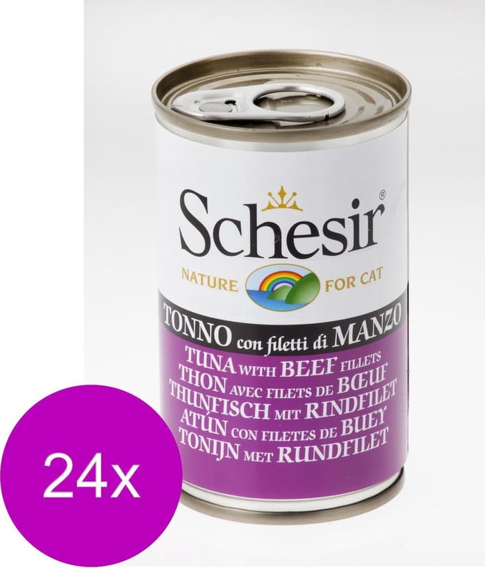 24x Schesir Kattenvoer Tonijn - Rundfilet 140 gr