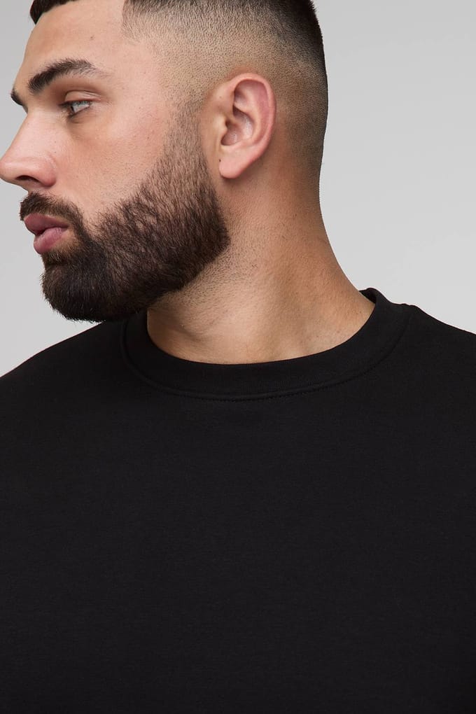 Plus Basic Sweatshirt met ronde hals en normale pasvorm | Black | Size 4XL