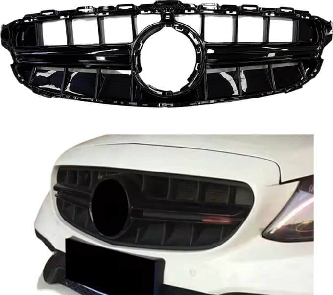 Grill compatibel met Mercedes C Klasse W205 Facelift (2018-2021) A Style Glans Zwart