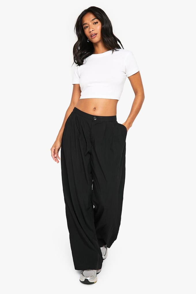 boohoo Dames Petite lage taille broek met rechte pijpen | Black | Maat: 10