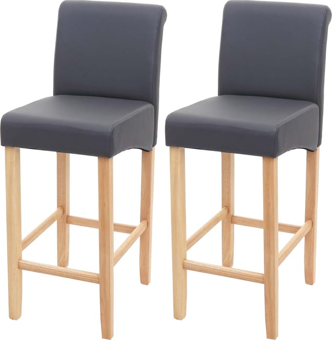 Set van 2 barkrukken MCW-C33, barkruk barkruk, hout ~ grijs mat, lichte poten, kunstleer