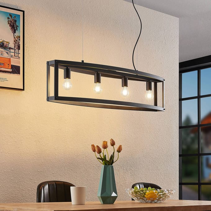 Lindby - hanglamp - 4lichts - Staal - H: 25 cm - E27 - zwart